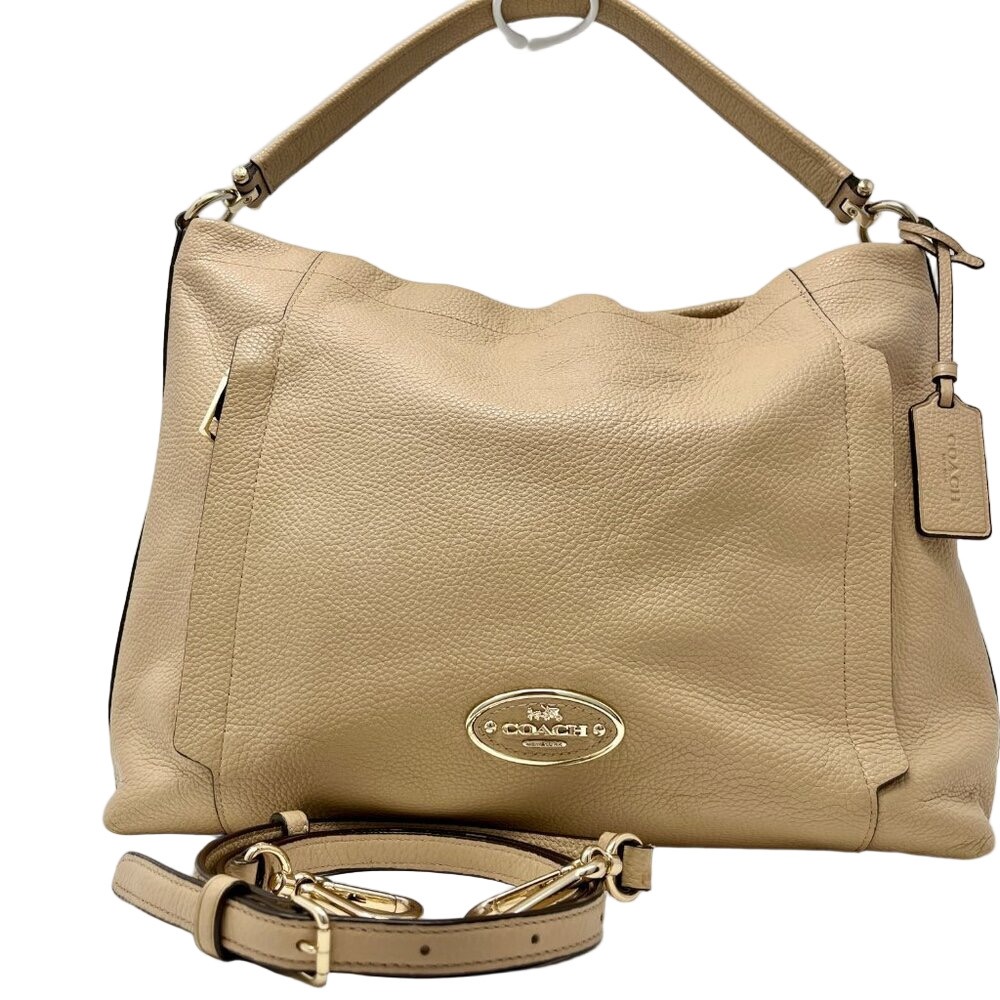 COACH Scout Hobo Pebble Leather Bag Tan Beige 34312